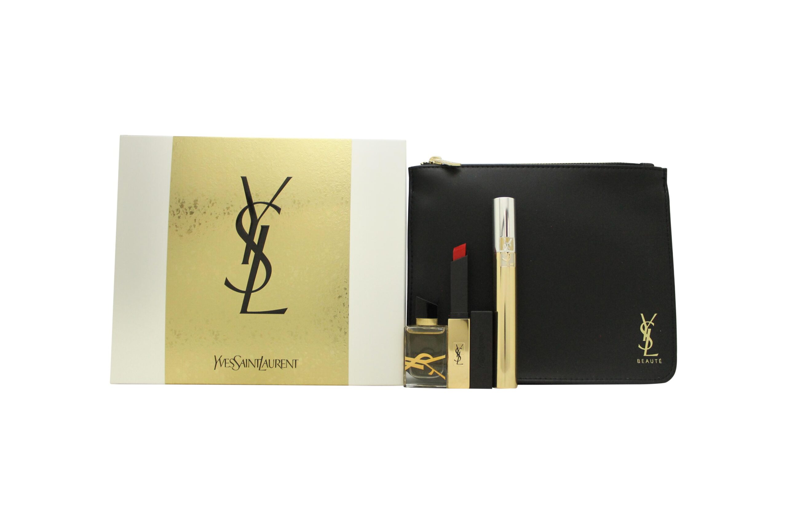 Yves Saint Laurent Holiday Essentials Gift Set 7.5ml Libre EDP + Volume Effet Faux Cils Mascara – No. 01 + Rouge Pur Couture The Slim Matte Lipstick – No. 21 + Pouch